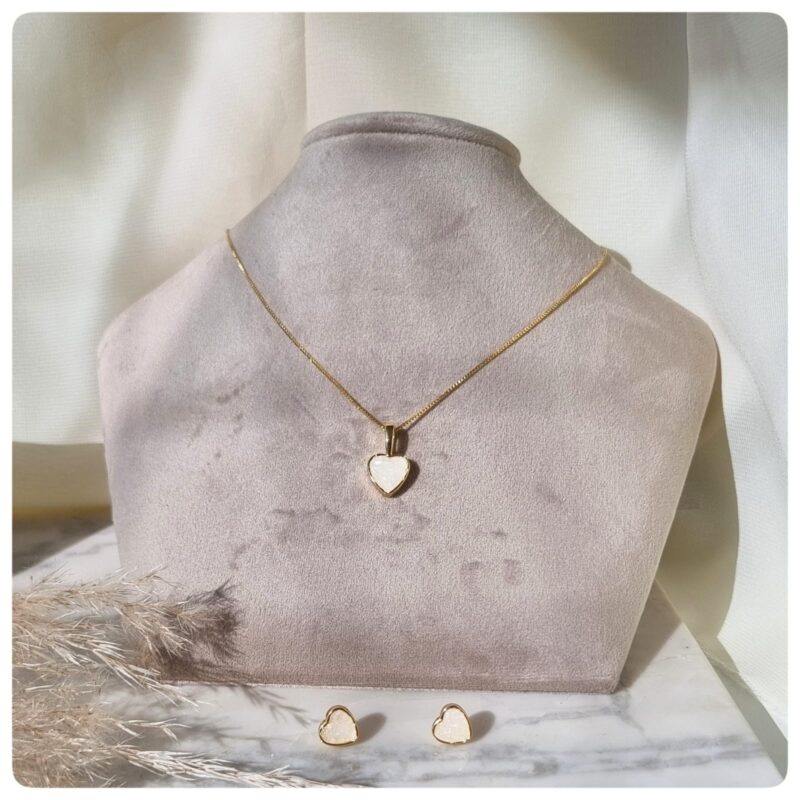 Conjunto dourado pedra natural selenita