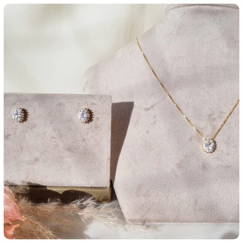 Conjunto dourado ponto de luz com zircônias