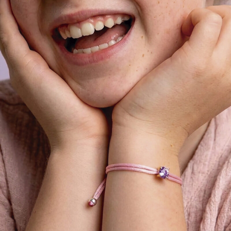 Pulseira de fio encerado rosa com pedra rosa INFANTIL